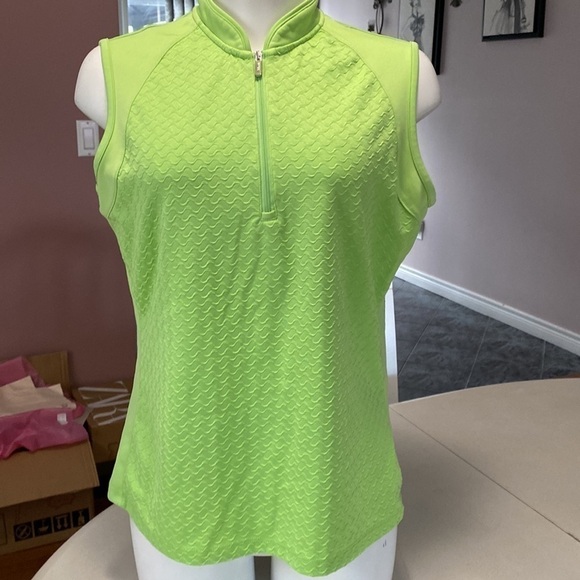 Izod Neon Green Athletic Golf Tennis Sleeveless Mock neck Top Size Large - Picture 7 of 13